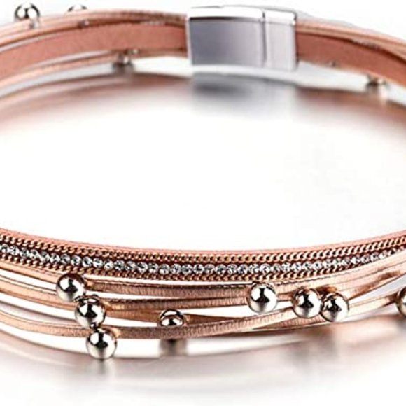 Women, Boho Leopard Multi-Layer Crystal Beads Cuff Bracelet Jewelry - Picture 2 of 3